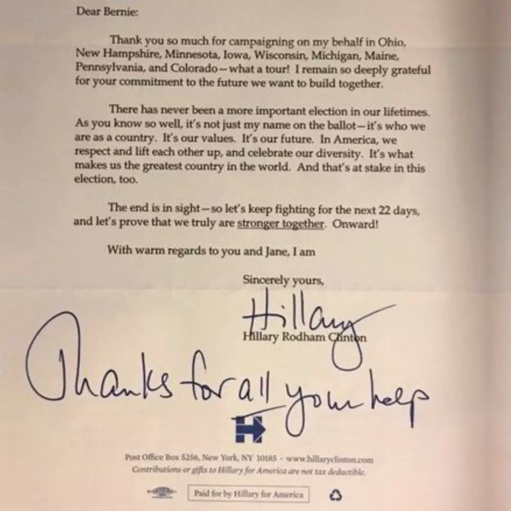 Clinton thanking Sanders