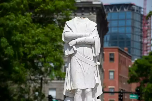 Beheaded Columbus statue in Boston